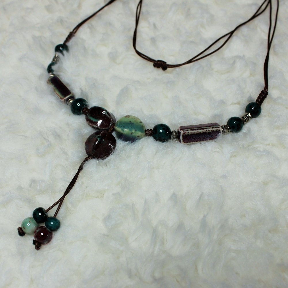 Teal Purple Ceramic Stone Statement Necklace - image 8